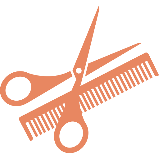 An icon depicting a pair of scissors with a comb